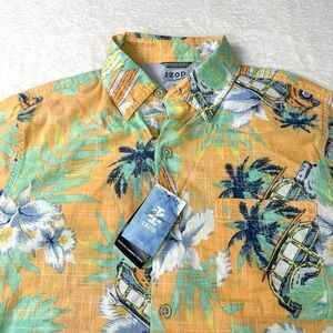 Izod Saltwater Dockside Shirt Men's Medium Orange Hawaiian Surf Car NWT